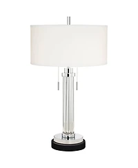 Possini Euro Design Cadence Modern Table Lamp with Round Marble Riser 30" Tall Glass Column Shade for Bedroom Living Room Bedside Office