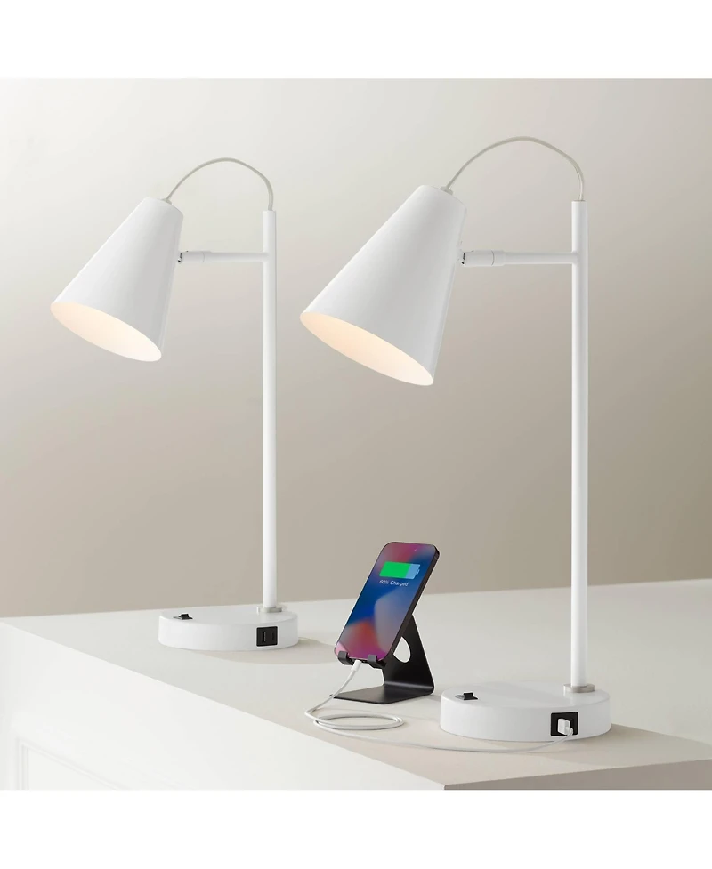 360 Lighting Chase 23" High Small Modern Desk Lamps Set of 2 Usb Port Metal Home Office Living Room Charging Bedroom Bedside
