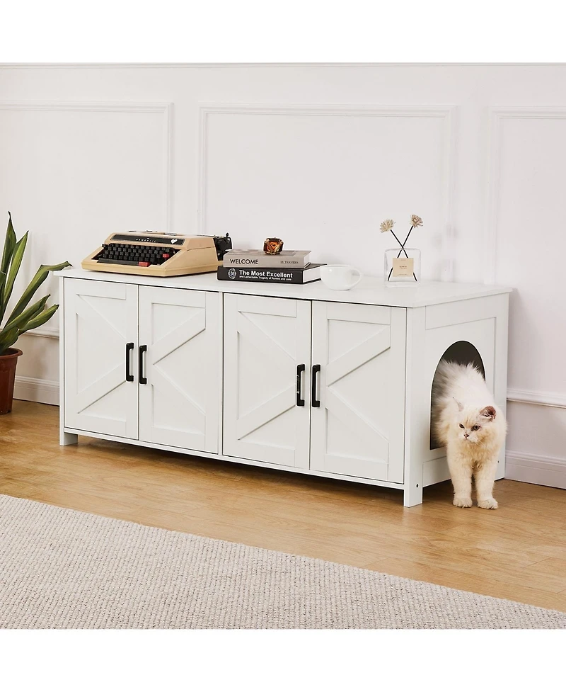 Gouun Hidden Cat Litter Box Enclosure Furniture for 2 Cats with 4 Doors and 2 Windows