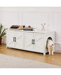 Gouun Hidden Cat Litter Box Enclosure Furniture for 2 Cats with 4 Doors and 2 Windows