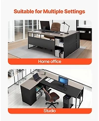 Gouun L-Shaped Executive Desk with Drawers and Storage Cabinet, 71 x 53 in Office Table with Cpu Stand, 350 lbs