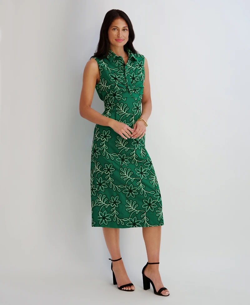 Kensie Women's Novelty Corded Woven Collared Midi Dress