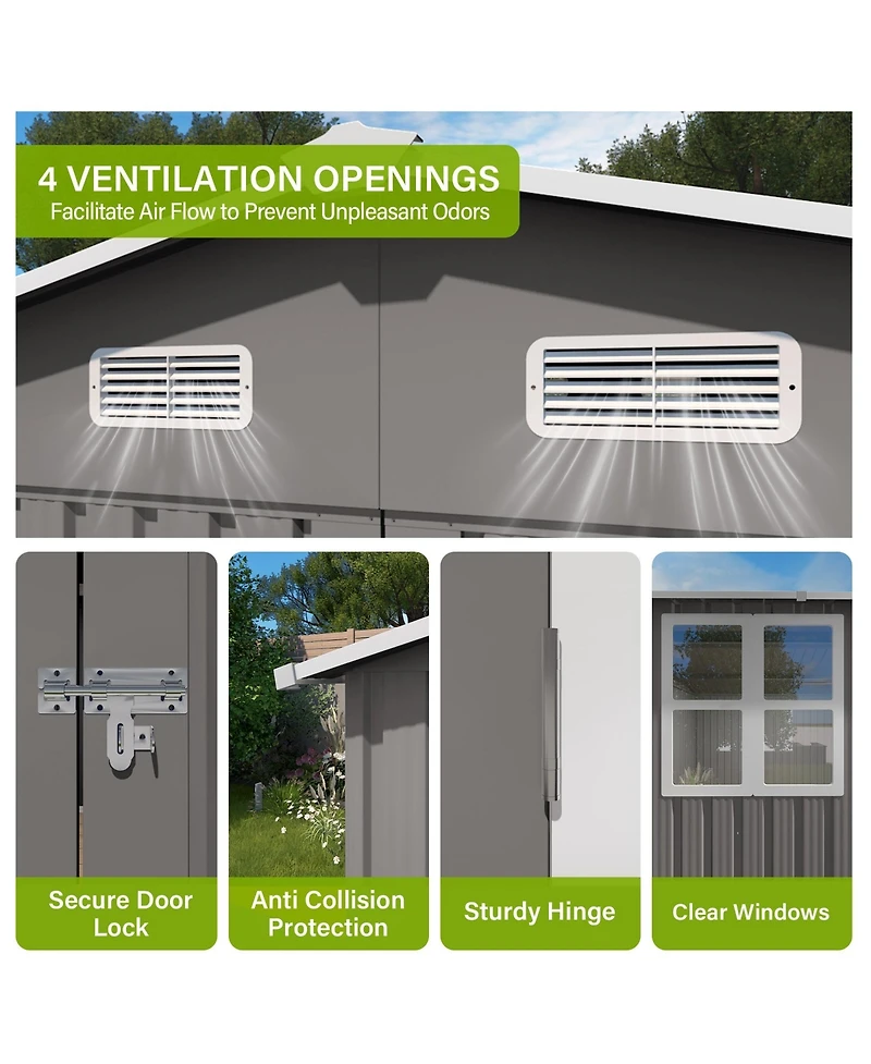 Mondawe 10 x 14 Ft Outdoor Metal Storage Shed with 3 Lockable Doors and Window, Large Garden Tool Shed