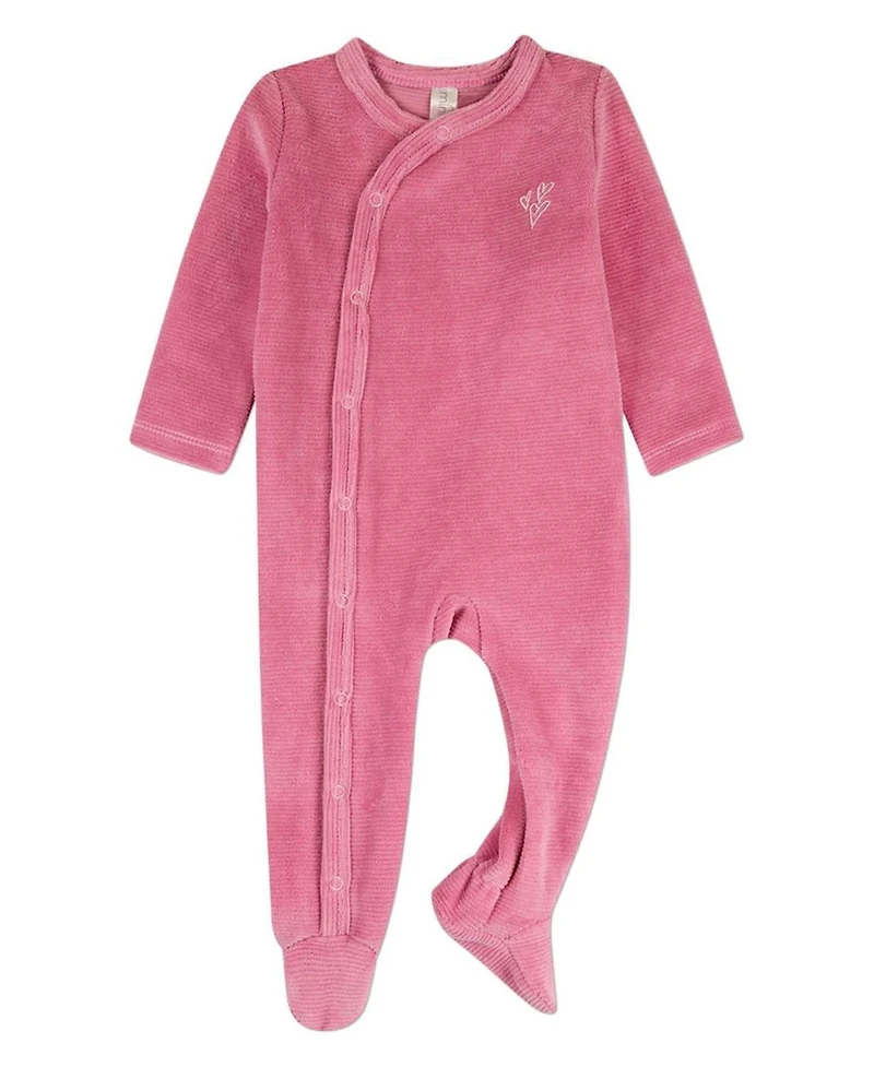 MeMoi Baby Girls Girl "Heart Cluster" Mini-Ribbed Cotton-Rich Velour Footie