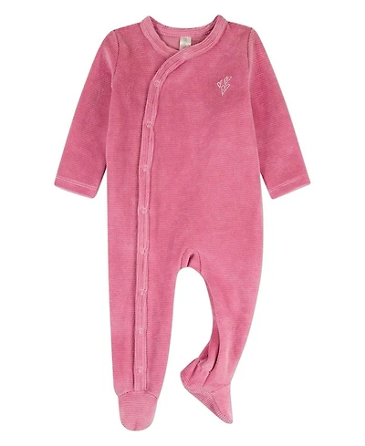 MeMoi Baby Girls Girl "Heart Cluster" Mini-Ribbed Cotton-Rich Velour Footie