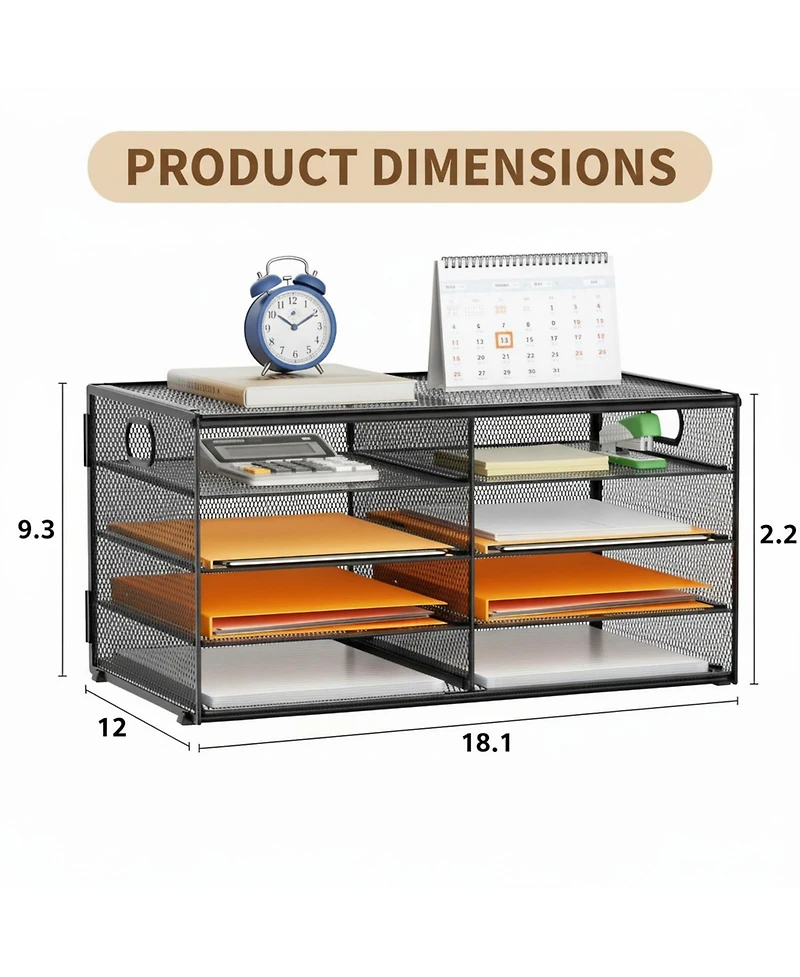 Yigii 5 Tier 8 Compartment Mesh Desk Organizer Portable Handle Metal File Sorter for Office Home School