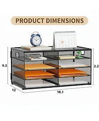 Yigii 5 Tier 8 Compartment Mesh Desk Organizer Portable Handle Metal File Sorter for Office Home School