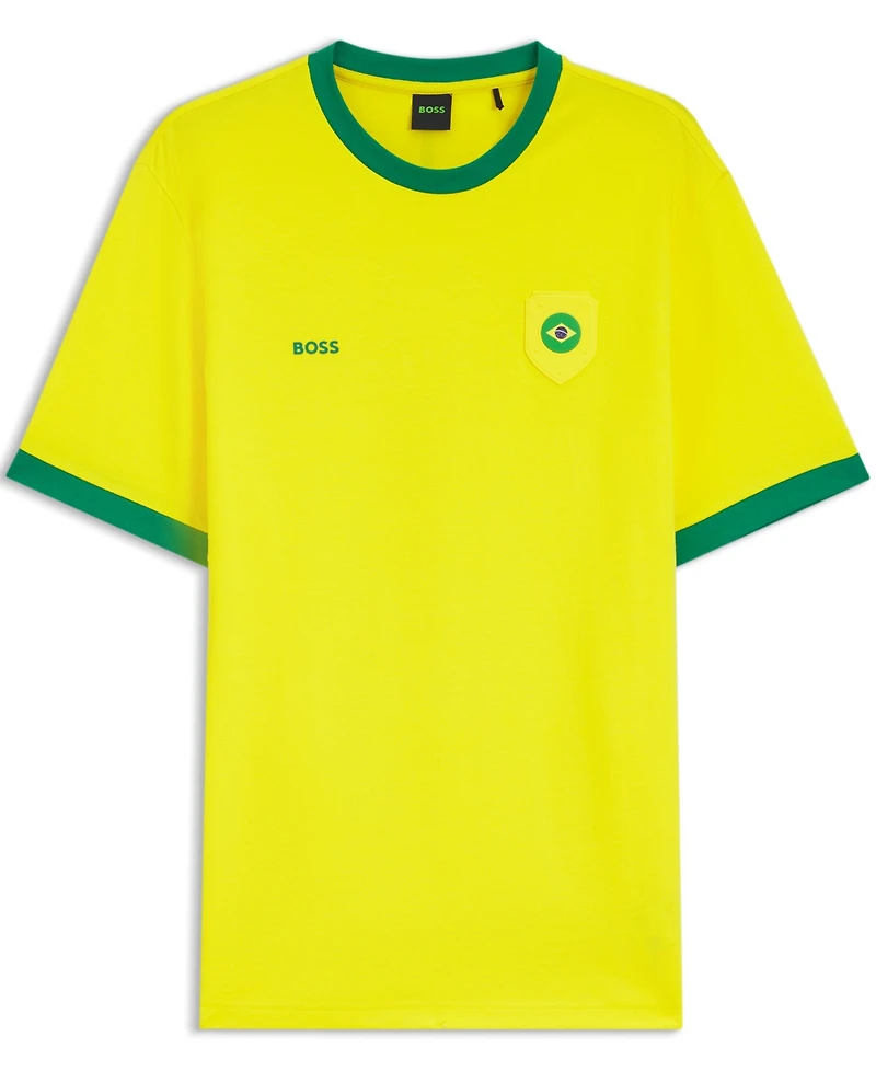 Boss by Hugo Men's Stretch-Cotton Brazil Country Flag Logo T-Shirt