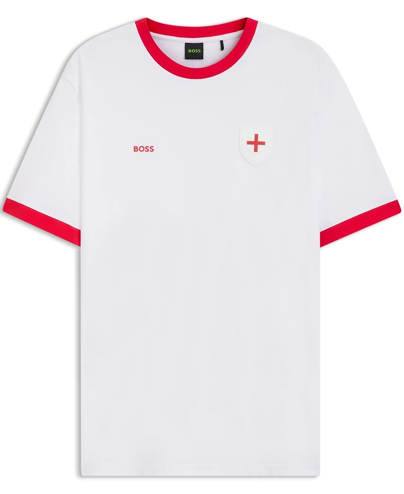 Boss by Hugo Men's Stretch-Cotton England Country Flag Logo T-Shirt