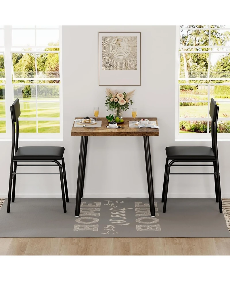 gaomon Dining Table Set for 2, Wood Kitchen Table with 2 Upholstered Chairs, Space-Saving Kitchen and Dining Room Furniture for Small Spaces