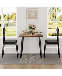 gaomon Dining Table Set for 2, Wood Kitchen Table with 2 Upholstered Chairs, Space-Saving Kitchen and Dining Room Furniture for Small Spaces