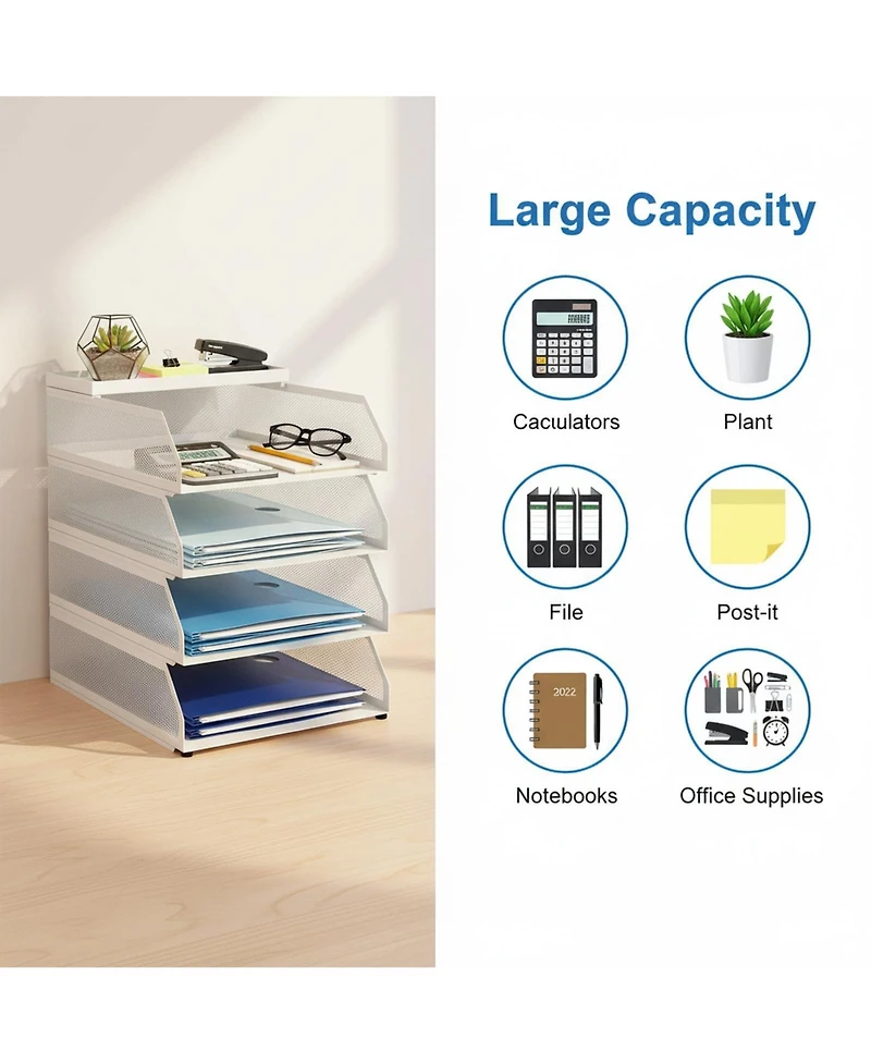 Yigii 4-tier Stackable Metal Mesh Desk Organizer Trays File Document Storage Rack