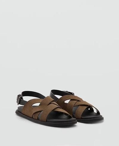 Mango Men's Crossed Straps Suede Leather Sandals