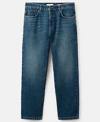 Mango Men's Straight Fit Cotton-Linen Jeans