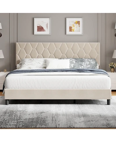gaomon Bed Frame with Upholstered Headboard, Upholstered Bed Frame, Heavy-Duty Platform Bed Frame with Strong Wood Slats, No Box Spring Needed