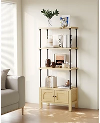 Gouun 4 Tier Wood Bookshelf with Door and Storage Cabinet
