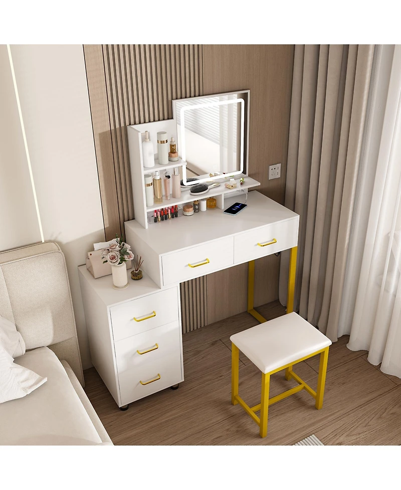 Flynama Makeup Vanity with Led Lights 3 Color Modes and Power Outlet for Convenient Beauty Routine