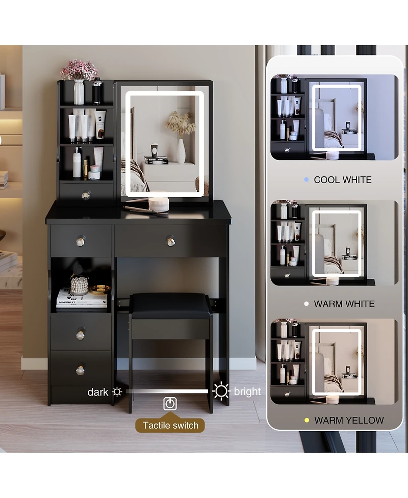 Flynama Small Size Desktop Led Light Vanity Table with Dimmable Lighting for Precise Makeup