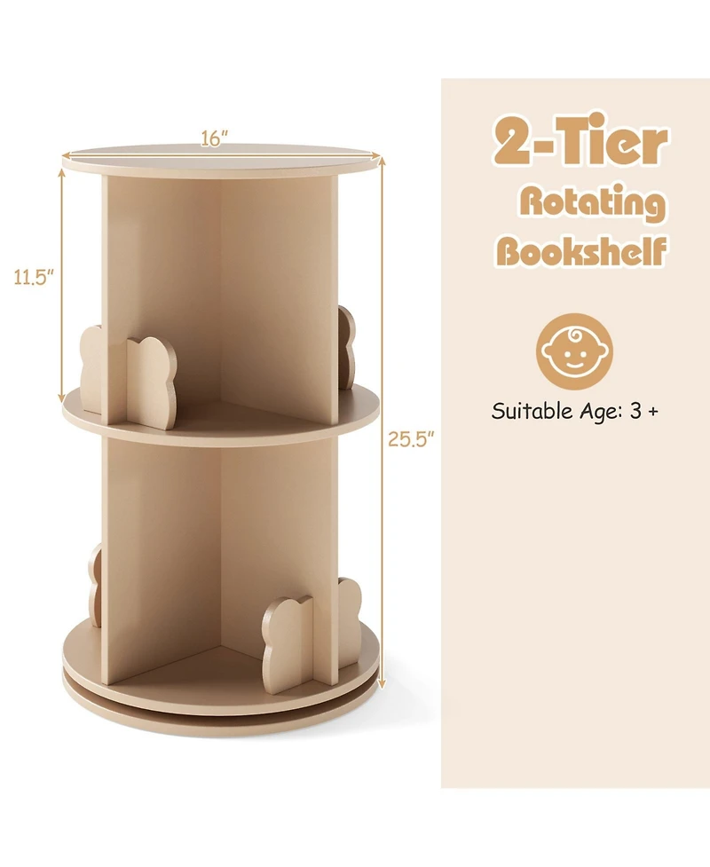 Slickblue 2 Tier Freestanding Kids Rotating Bookshelf Storage Rack with Bear Baffles