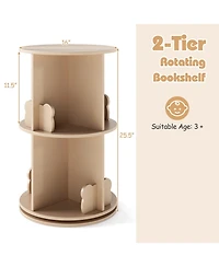 Slickblue 2 Tier Freestanding Kids Rotating Bookshelf Storage Rack with Bear Baffles