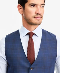 Tayion Collection Men's Classic-Fit Blue & Red Plaid Suit Separate Vest