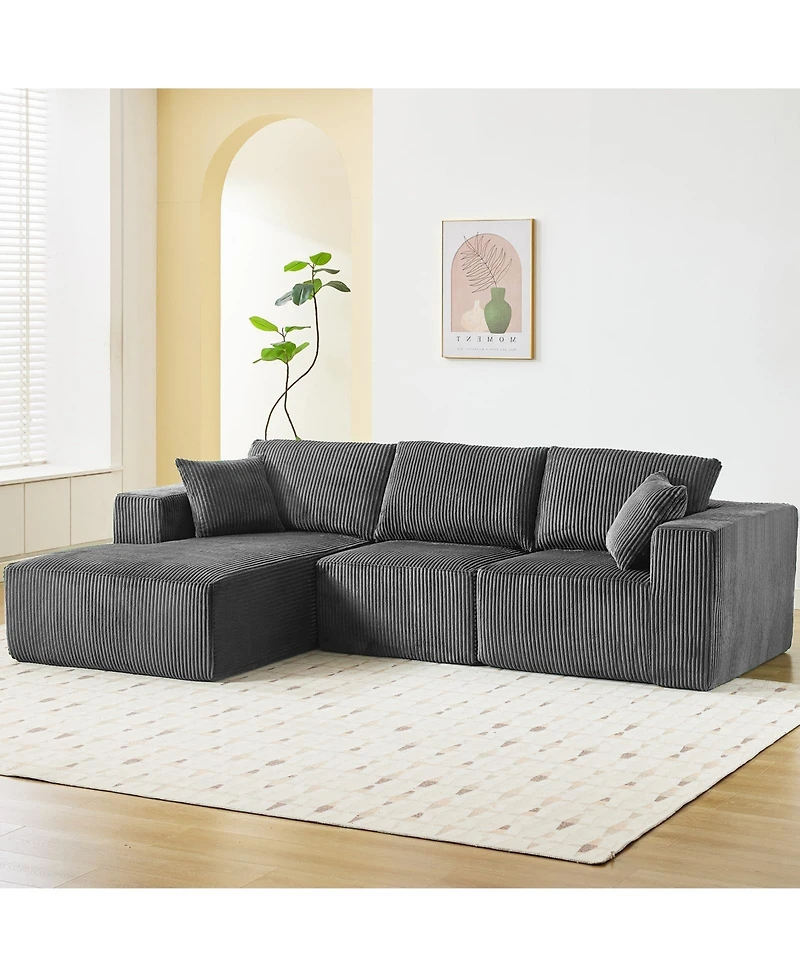 gaomon 108" L-Shaped Modular Sectional Sofa, 3-Piece Corduroy Cloud Couch with Left Facing Chaise and Armrests, No Assembly