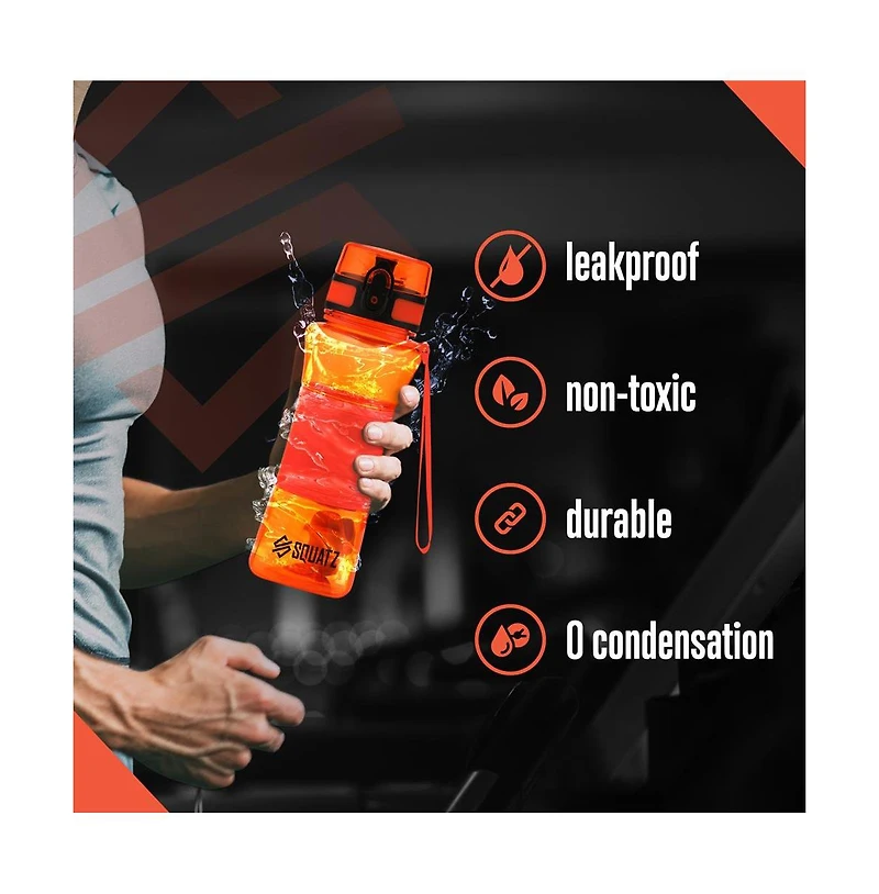 Squatz Sports or Shake Water Bottle with Fruit Infuser Strainer