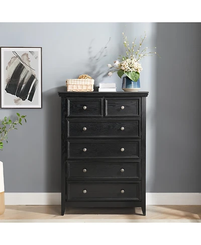 Flynama Stylish 6 Drawer Dresser Farmhouse Cabinet with Metal Slide Rails Anti Tipping Device for Home Use