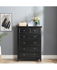 Flynama Stylish 6 Drawer Dresser Farmhouse Cabinet with Metal Slide Rails Anti Tipping Device for Home Use