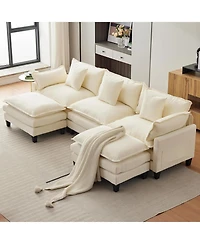 gaomon 112" U-Shaped Modular Sectional Sofa, Deep Seat Cloud Couch with Chenille and Corduroy, 2 Ottomans and Armrests