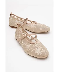 Prologue Shoes Women's Juny Mesh Floral Embroidery Ballet Flat