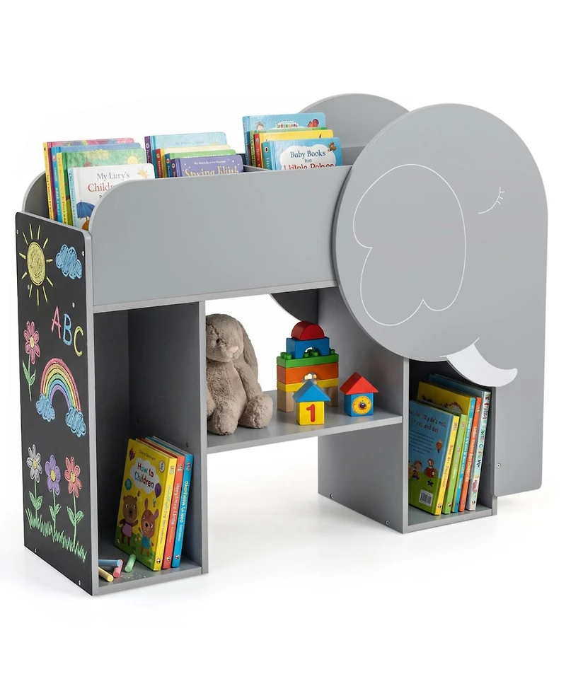 Slickblue Montessori Bookshelf with Elephant Shape 3-Tier Toddler Toy Storage Organizer
