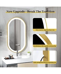 Luvodi 19.68"x39.37" Anti-Fog Lighted Oval Bathroom Mirror Frontlit Touch Dimmable for Wall Vanity