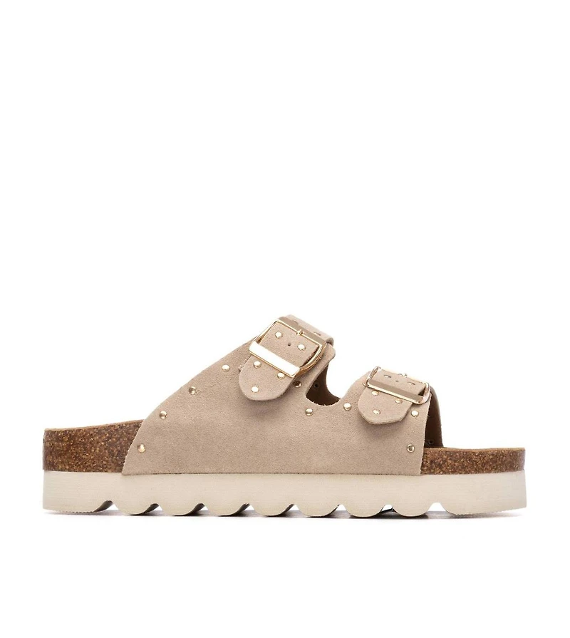 Xti Women's Refresh Collection Eyelets Double Strap Buckle Flat Sandals