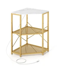 Sugift Corner Printer Stand with Power Outlet 3-Tier Storage Rack with Adjustable Shelf