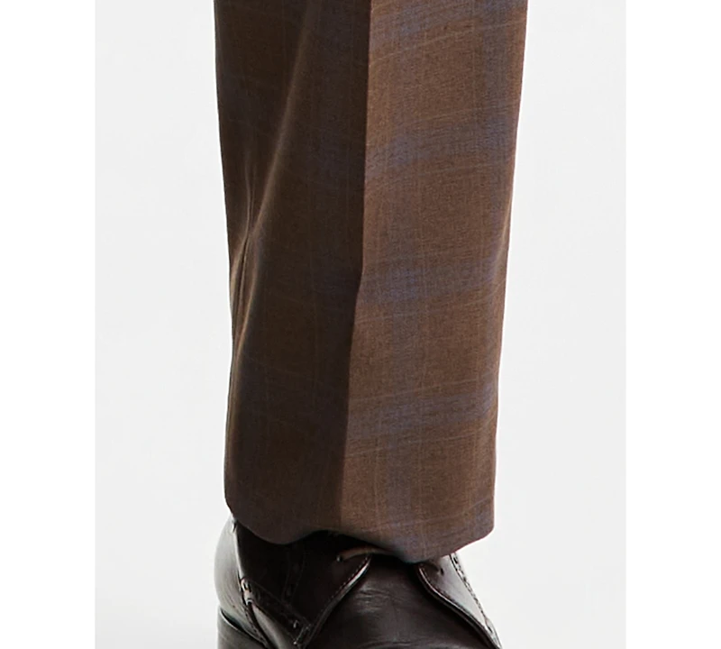 Tayion Collection Men's Classic-Fit Brown Plaid Suit Separate Pants