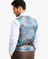 Tayion Collection Men's Classic-Fit Brown Plaid Suit Separate Vest