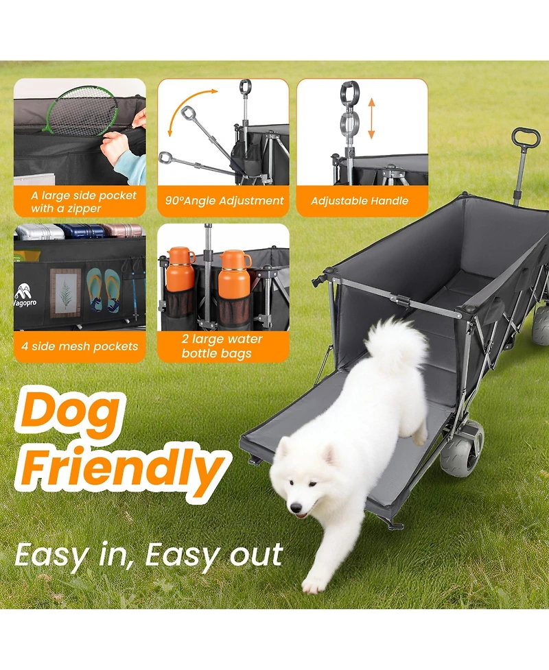 Rainsken Heavy Duty Utility Wagons, Extra Long Large Foldable Wagon with Opened Tailgate and All-Terrain Wheels.