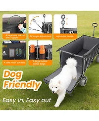 Rainsken Heavy Duty Utility Wagons, Extra Long Large Foldable Wagon with Opened Tailgate and All-Terrain Wheels.