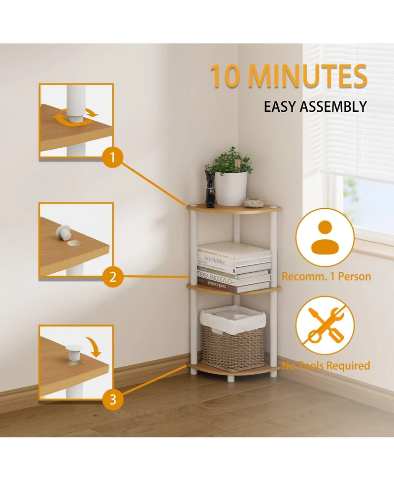 Homlux 3 Tier Decorative Corner Bookshelf Display Rack