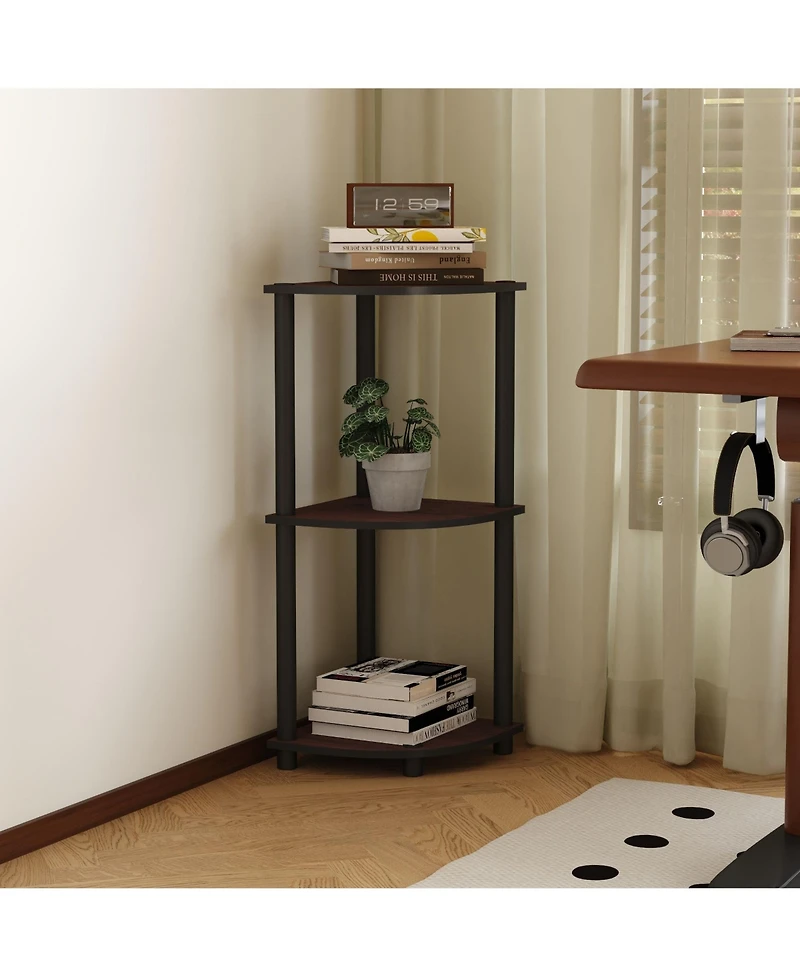 Homlux 3 Tier Decorative Corner Bookshelf Display Rack, Dark Cherry