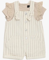 7 For All Mankind Baby Girls' Short-Sleeve T-Shirt and Overall, 2-Piece Set