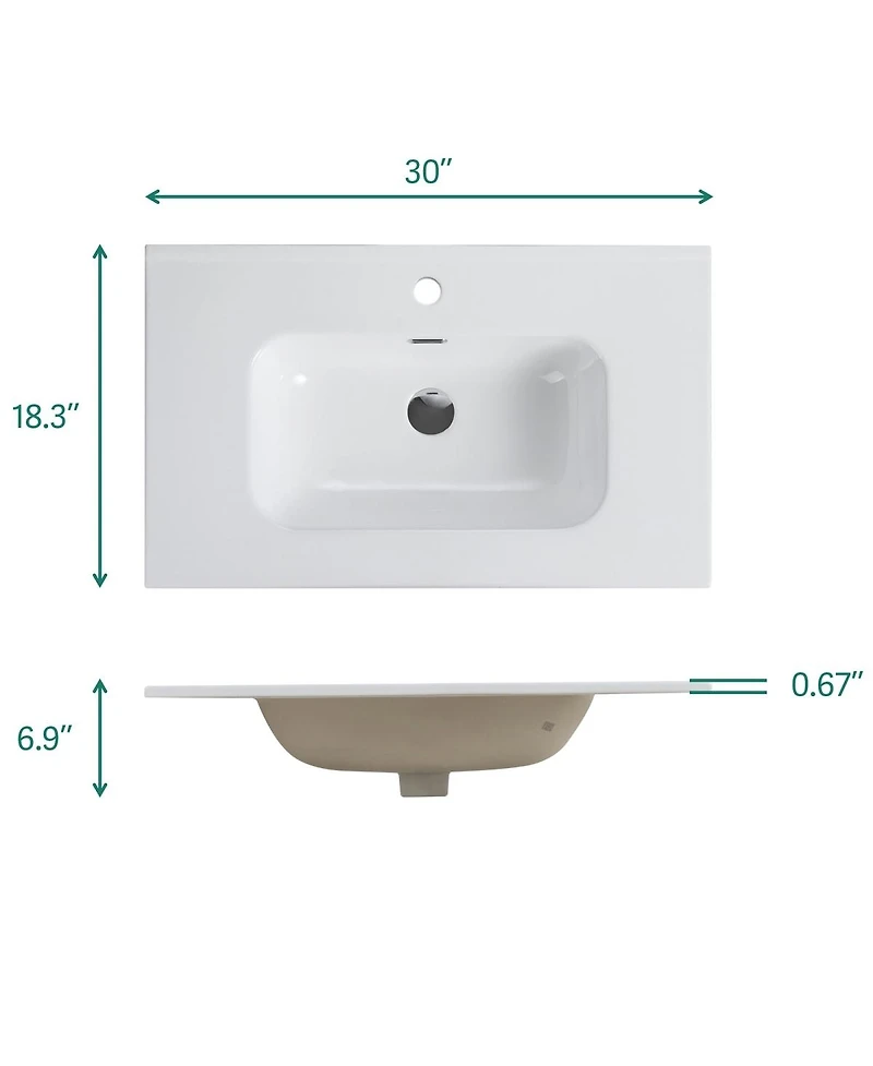Thirtypeachy 30" Modern Walnut Wall Mount Vanity With Ceramic Sink, Single-Hole Top U-Channel Storage, Dtc Silent Close