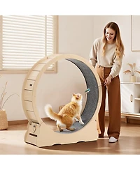 Cozito 48" Wooden Cat Exercise Wheel with Carpeted Runway and Locking Mechanism