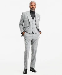 Tayion Collection Mens Classic Fit Gray Black Check Suit Separates