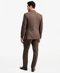 Tayion Collection Mens Classic Fit Brown Plaid Suit Separates