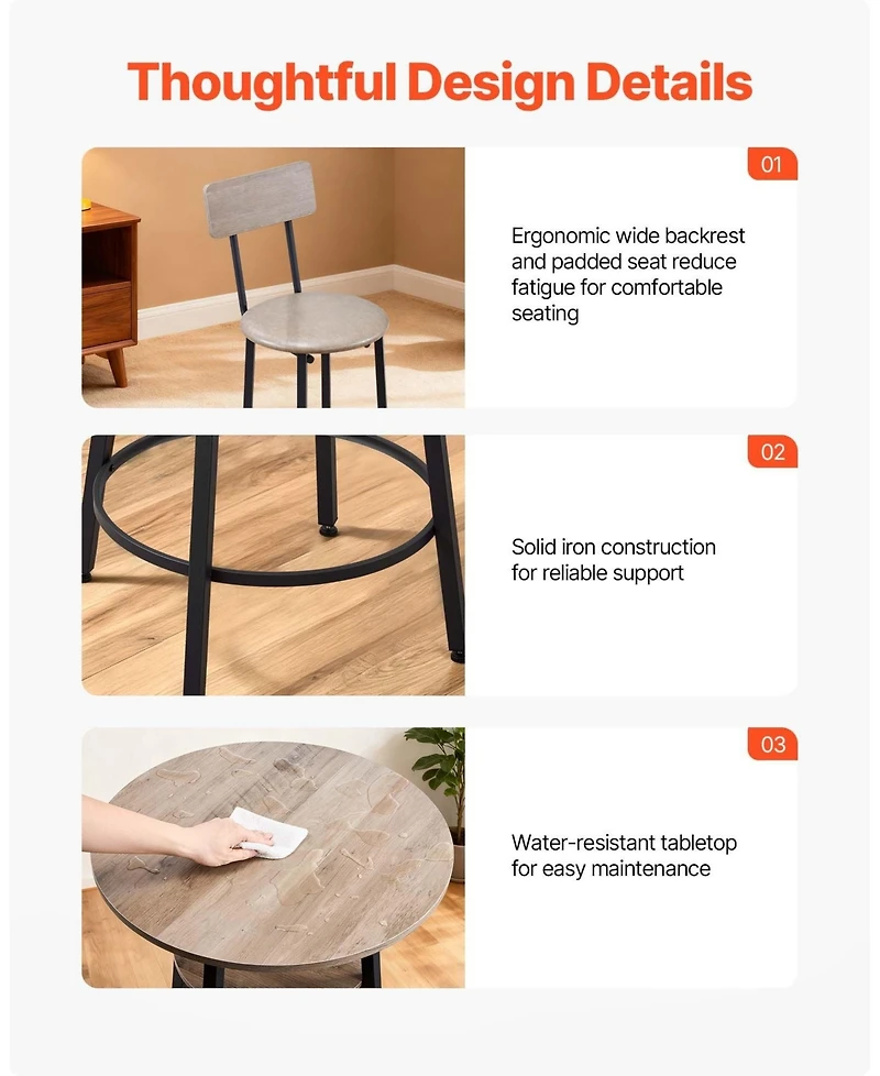 Gouun 3 Piece Bar Table Set with 2 Stools and Storage Shelf