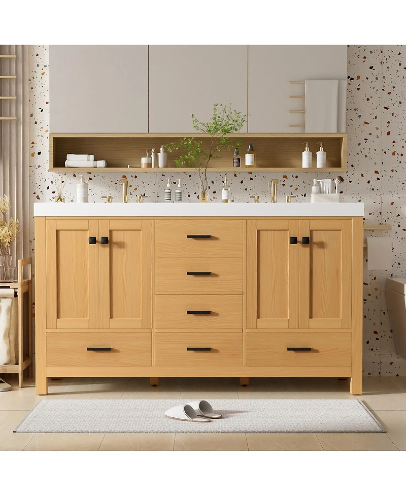 Sillysis 59.3 Inch Double Sink Bathroom Vanity with Solid Wood Frame, Soft Close Drawers & Adjustable Shelves for Modern Storage