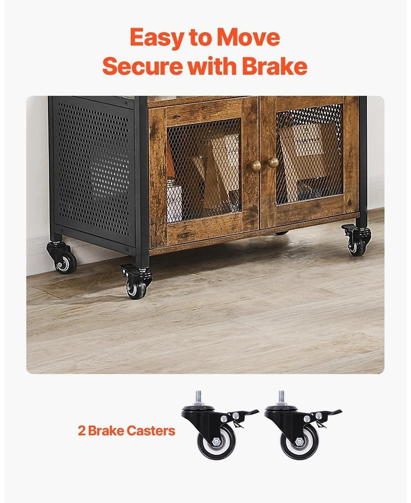 Gouun 24 Inch Farmhouse Coffee Bar Cabinet with Wheels and Mesh Door