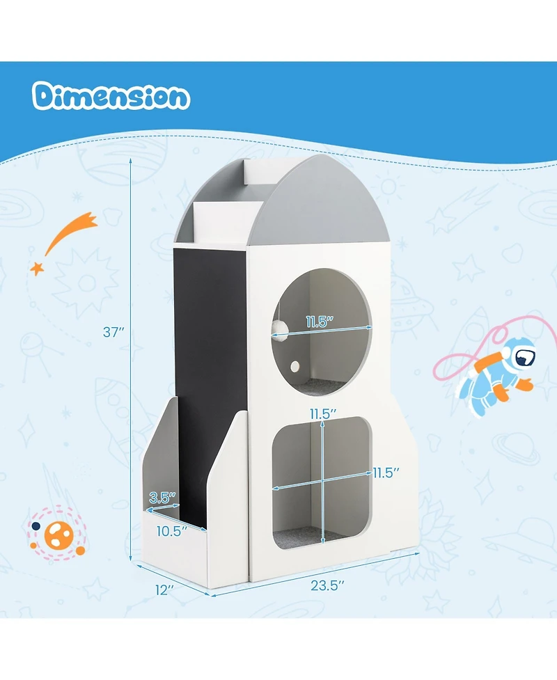 Slickblue 3-Tier Kids Bookshelf Rocket Space Theme Toddler Toy Storage Organizer